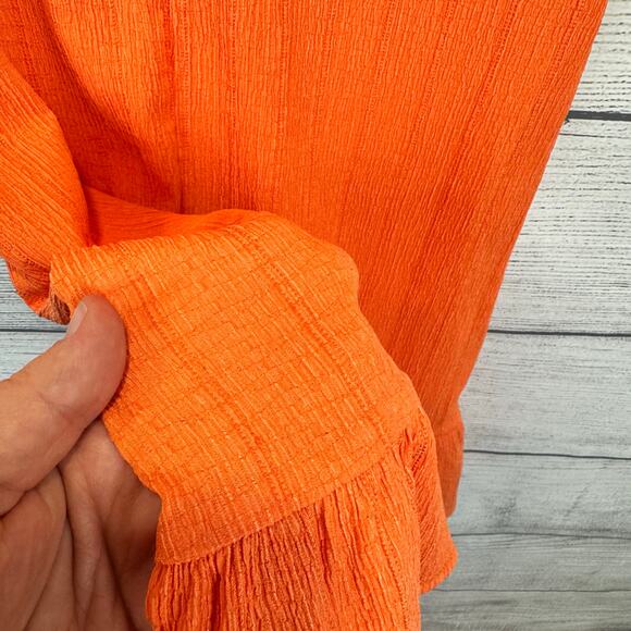 Tattoo Style Women's Orange Textured Puff Sleeve Mini Dress Size Medium - Picture 8 of 9